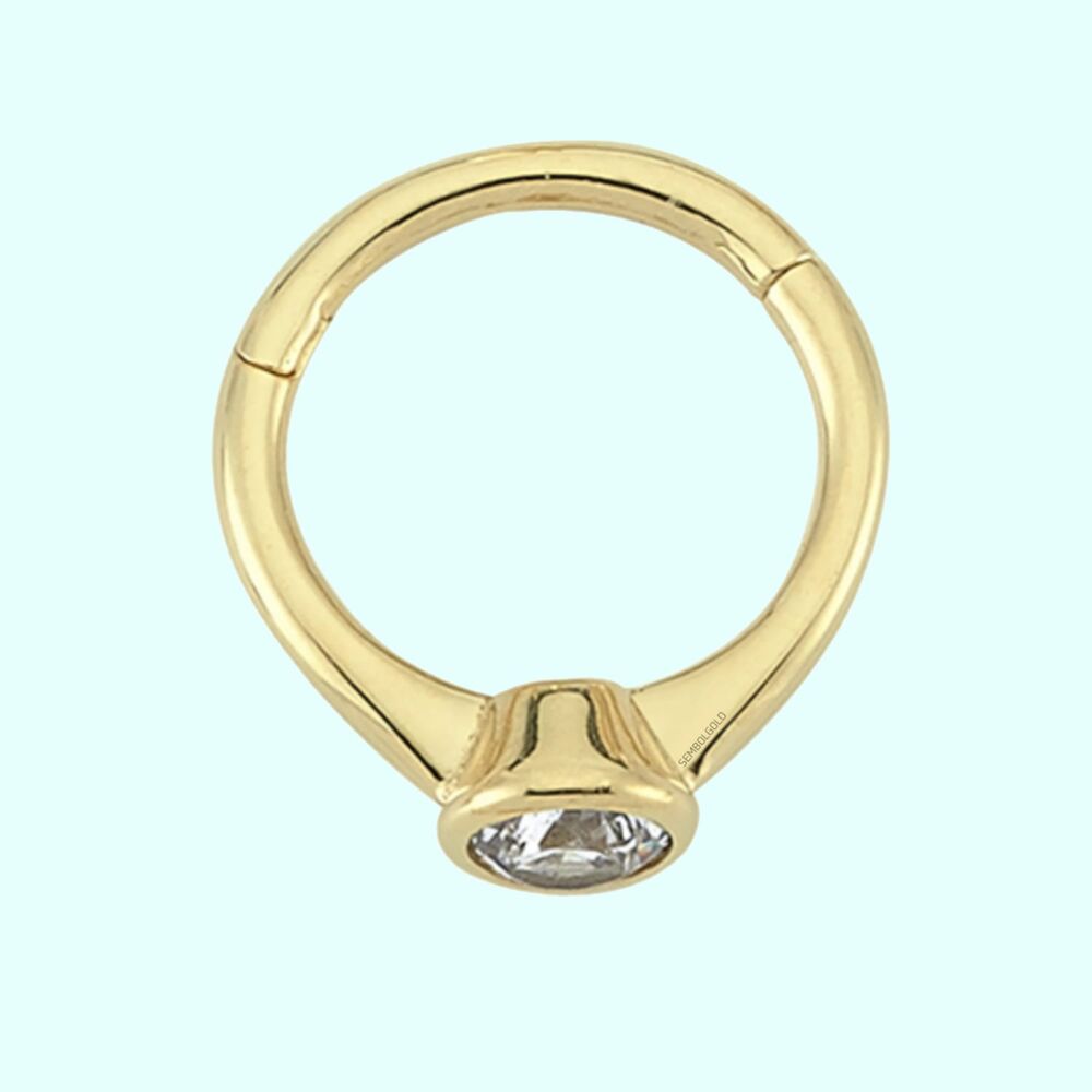 Solid Gold Hoop Piercing Solitaire 14K
