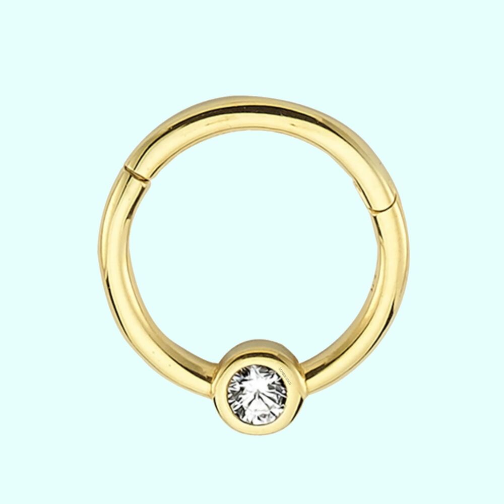 Solid Gold Hoop Piercing Solitaire 14K