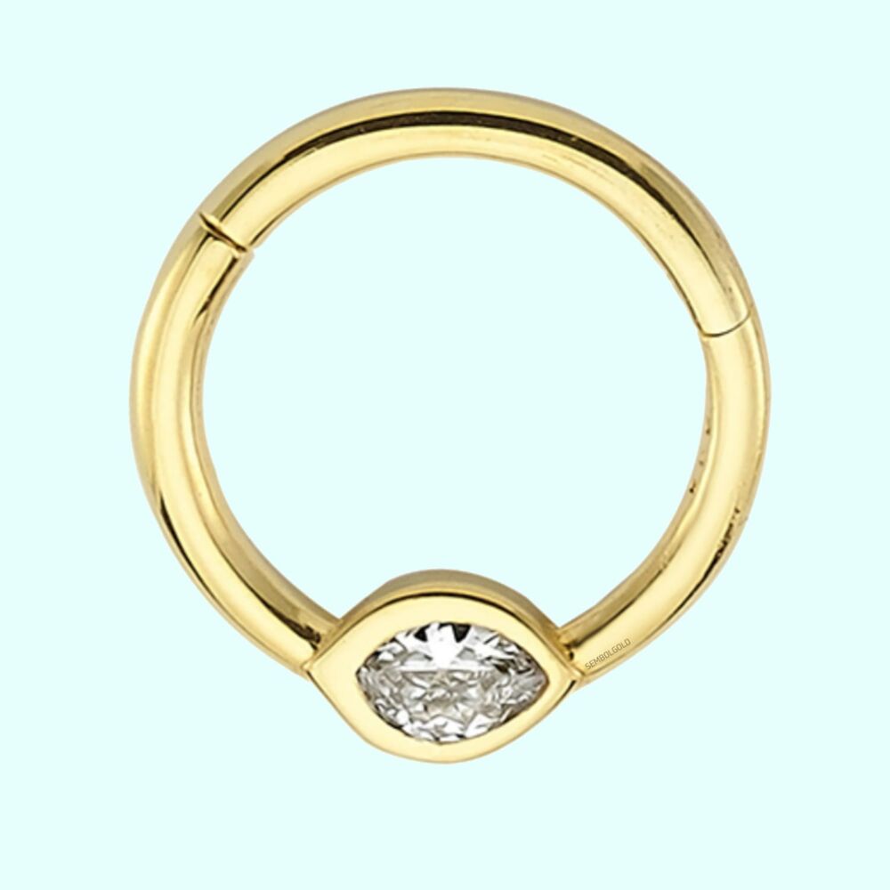 Solid Gold Hoop Piercing Solitaire Evil Eye 14K