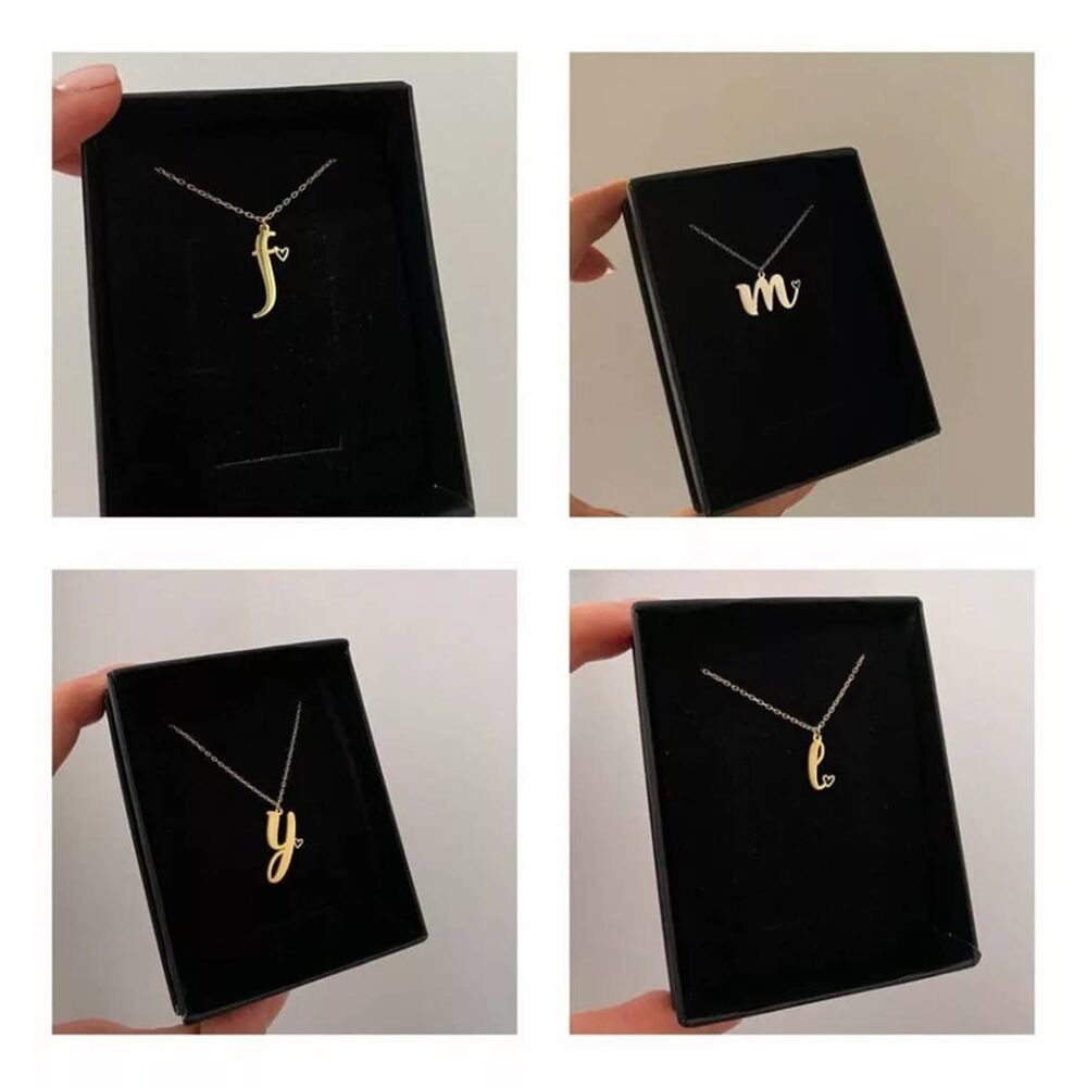 Solid Gold Initial Necklace Heart Form 14K
