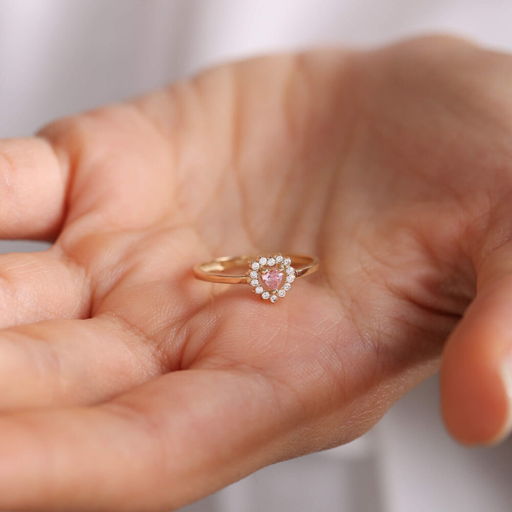 Solid Gold Heart Ring Pink Topaz