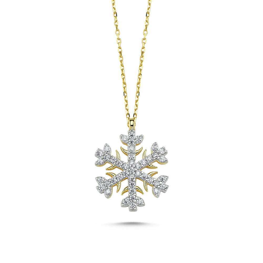 Solid Gold Snowflake Necklace Zirconia Gemstone