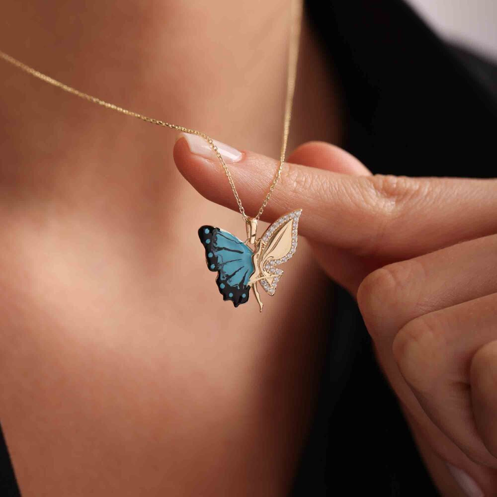 Solid Gold Butterfly Necklace Enamel