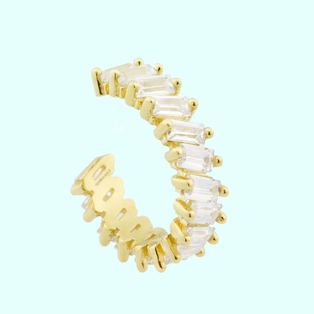 14K Solid Gold Earcuff Earrings Baguette With Gemstone