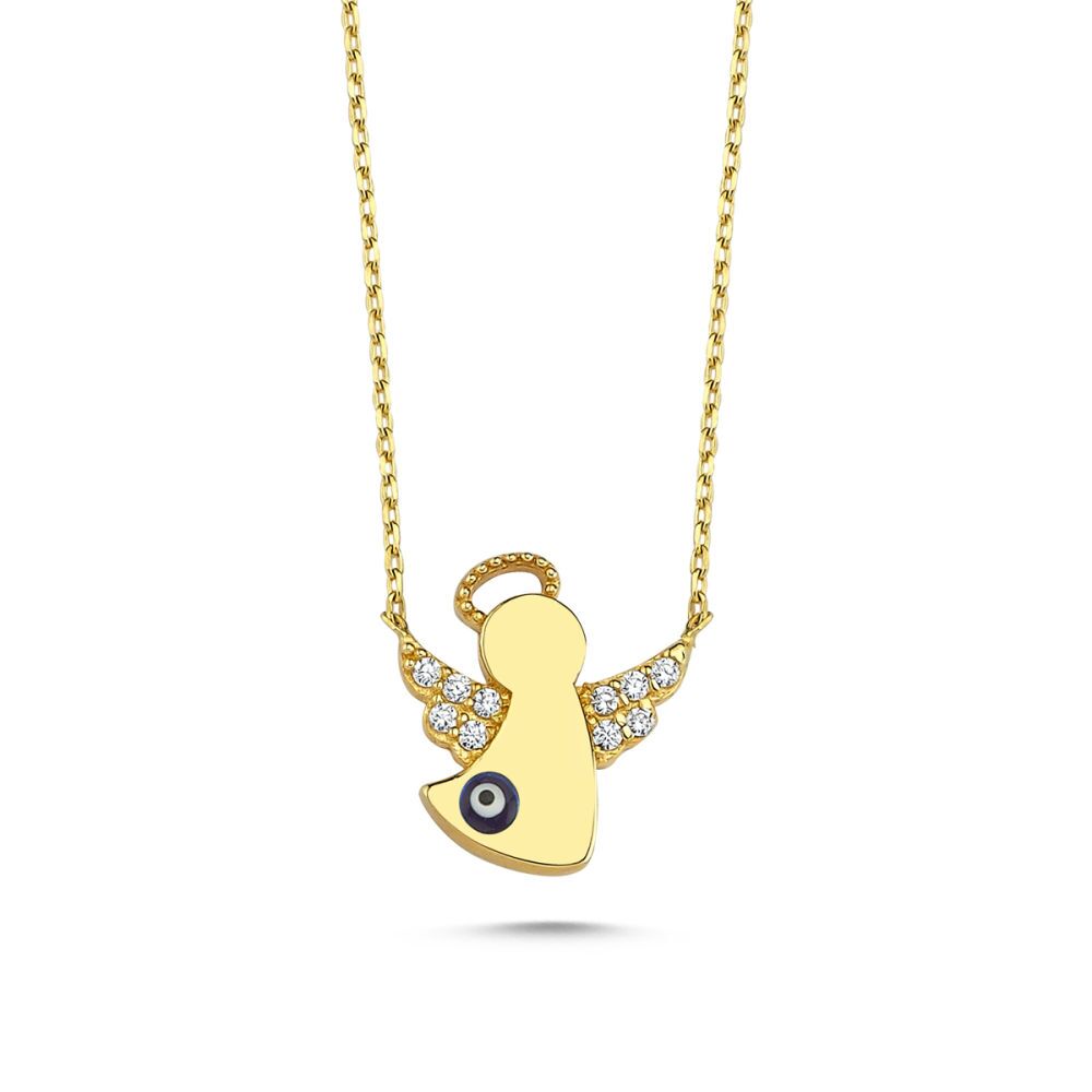 Solid Gold Angel Necklace Evil Eye
