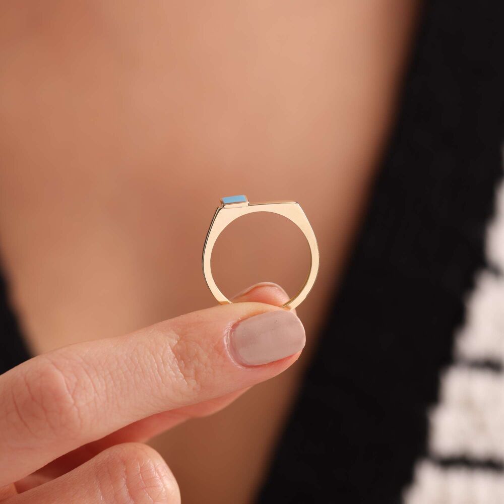 Solid Gold Enamel Ring Blue