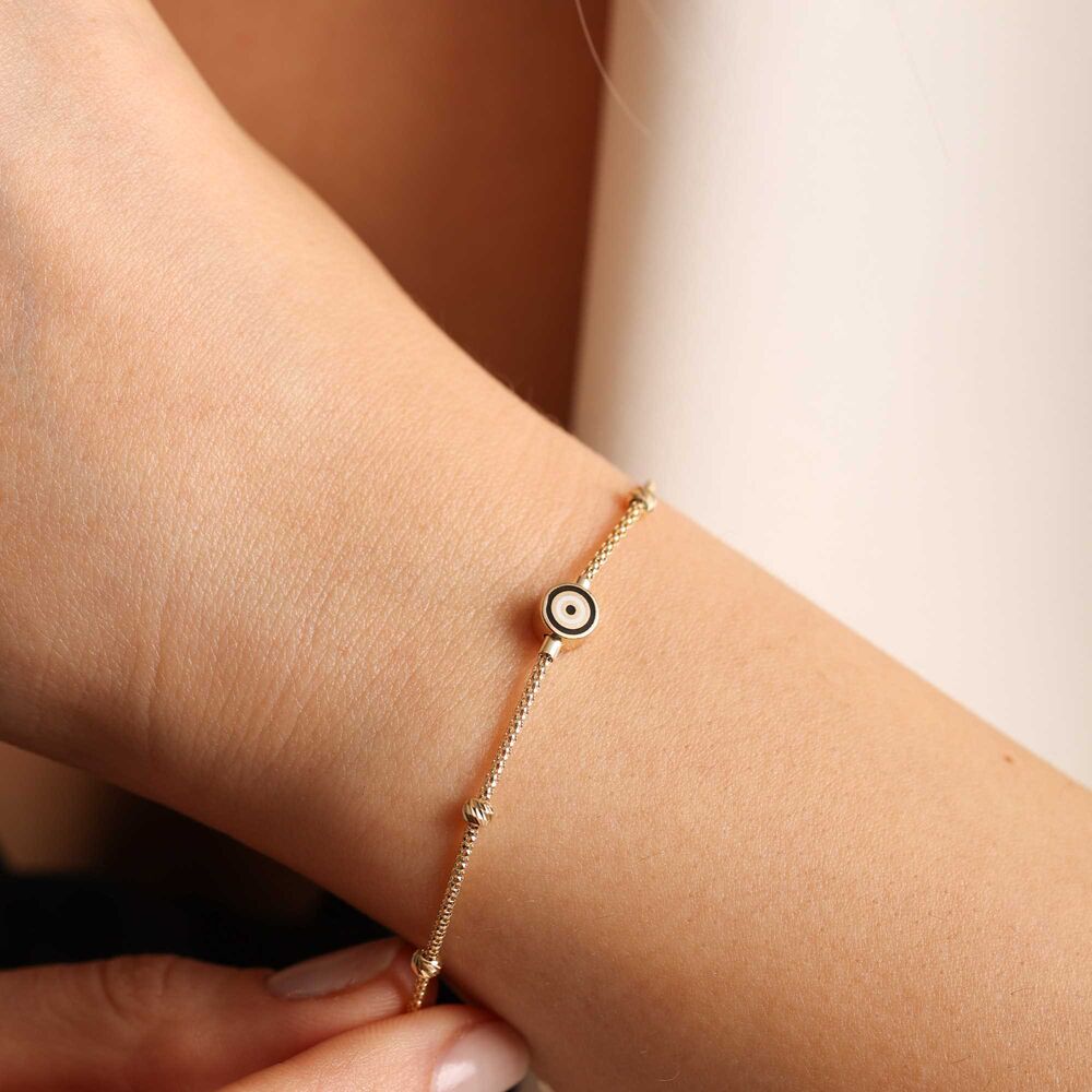 Solid Gold Cube Evil Eye Bracelet Dorica