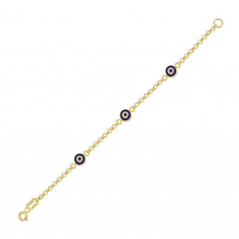 Solid Gold Evil Eye Girl Kids Bracelet
