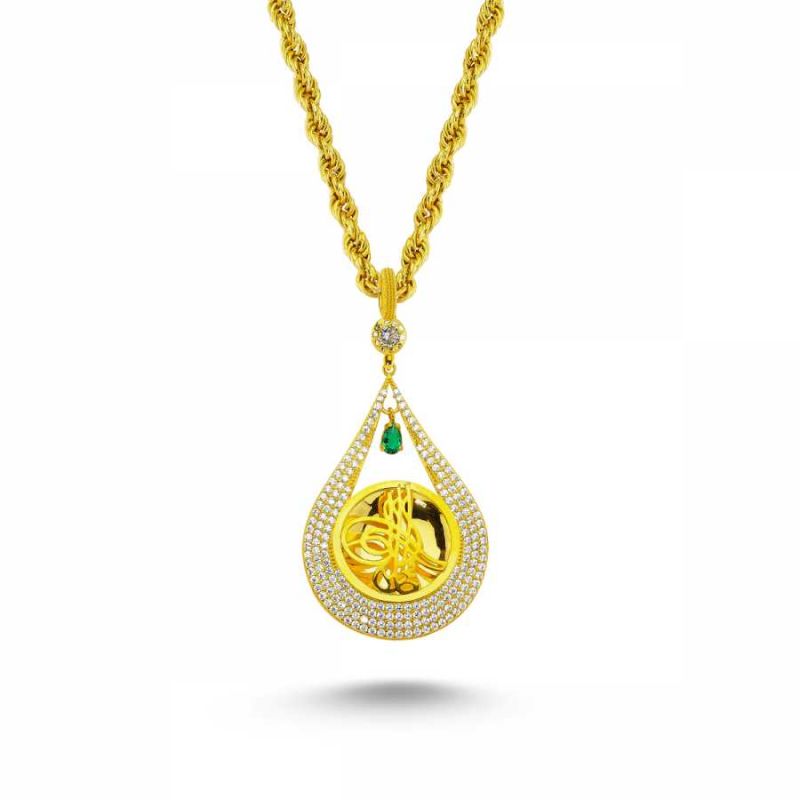 Solid Gold Ottoman Tugra With Gemstone Necklace