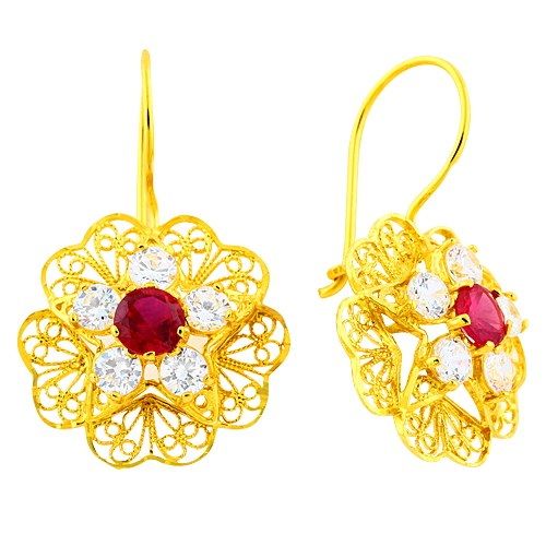 14K Solid Gold Dangle Daisy Earrings