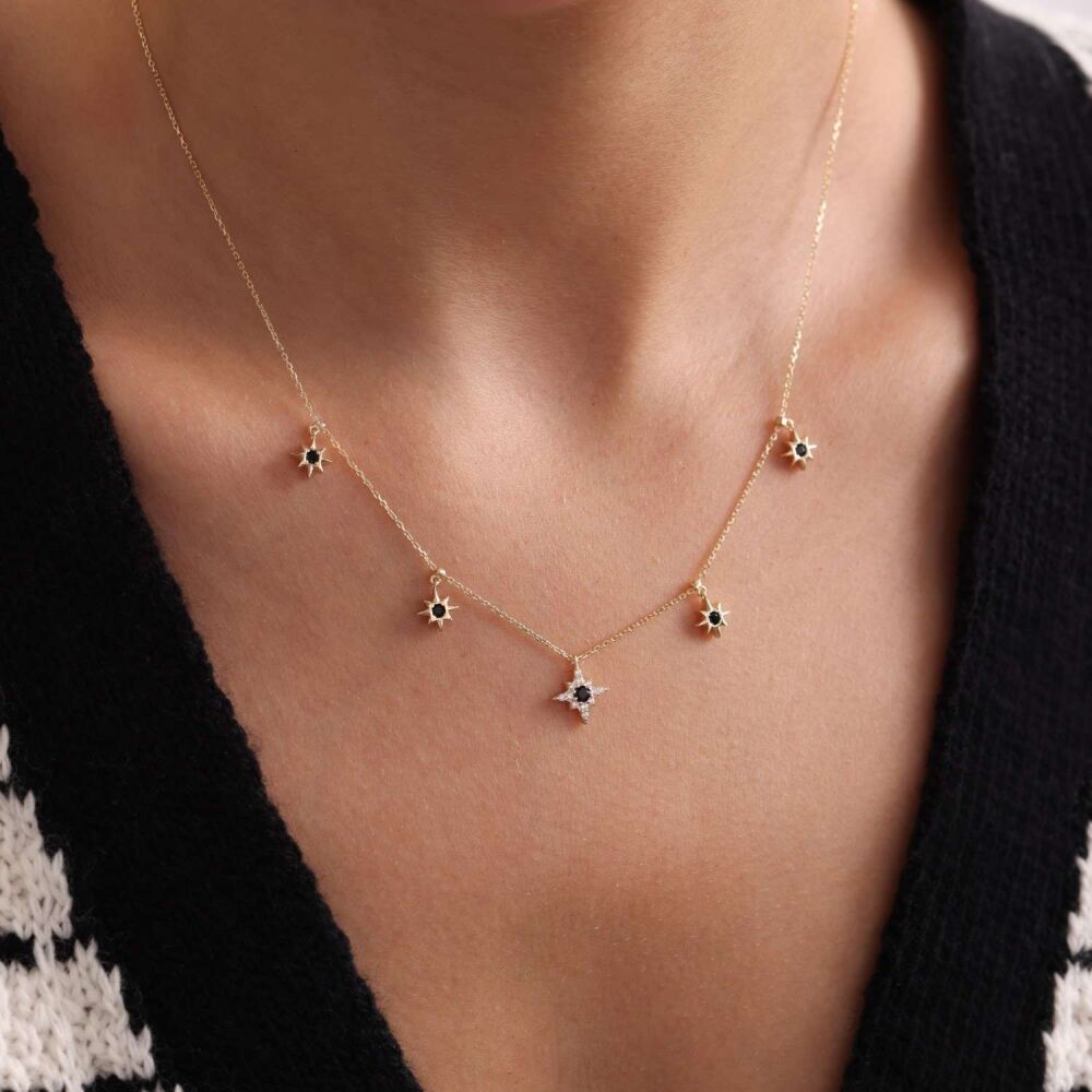 Solid Gold Compass Necklace Onyx