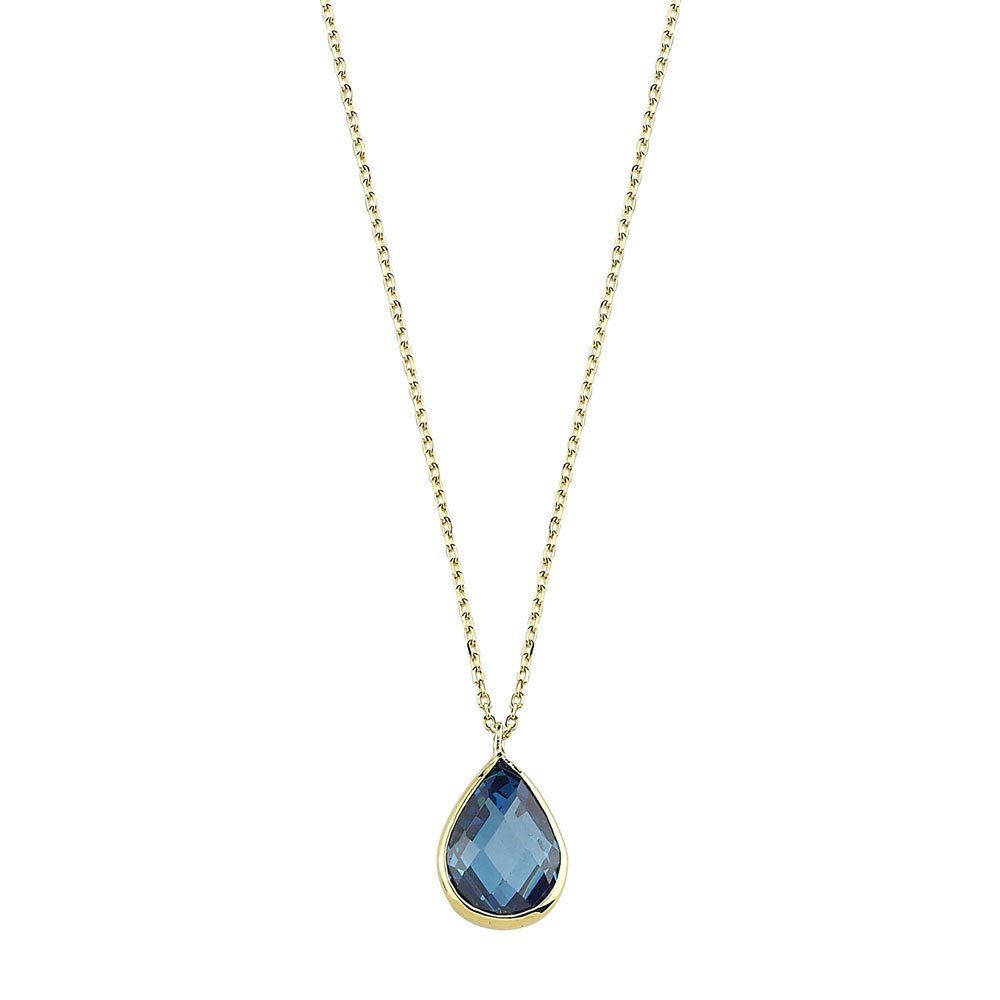 Solid Gold With Gemstone Necklace Aqua Blue 1.2 cm