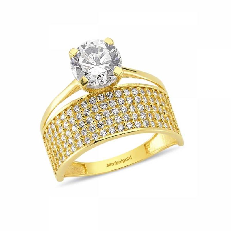 Solid Gold Solitaire Wedding Ring Five Rows With Gemstone 2 in 1