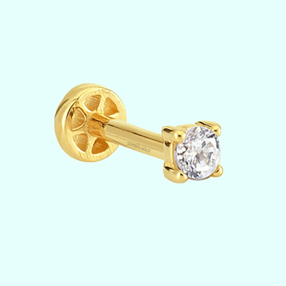 Solid Gold Solitaire Tragus Piercing 14K