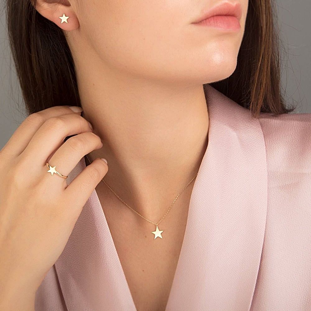 Solid Gold Star Three Set 14K Solid Gold
