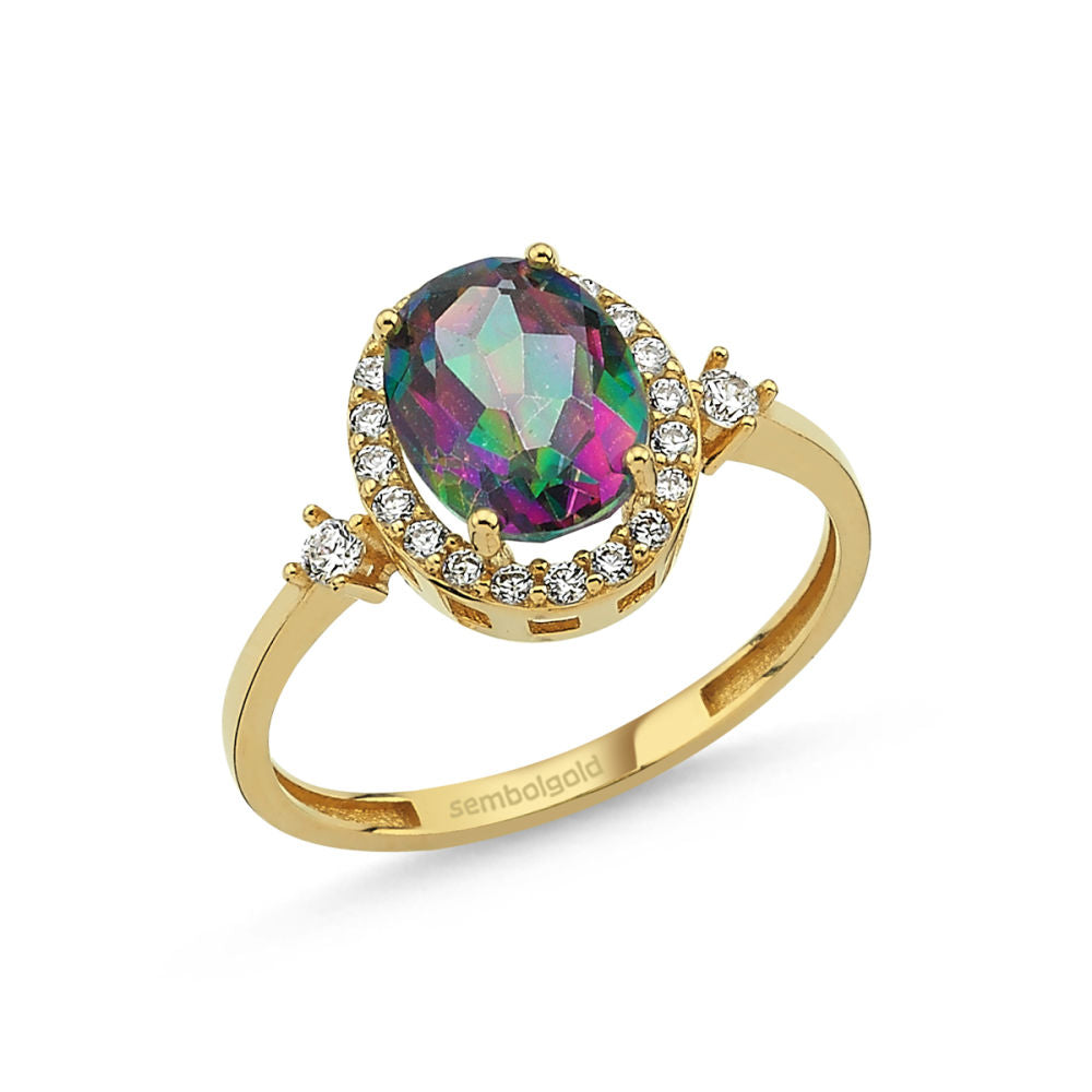 Solid Gold Ring 14K Mystic Topaz Gemstone 2,50 Carat Anturage