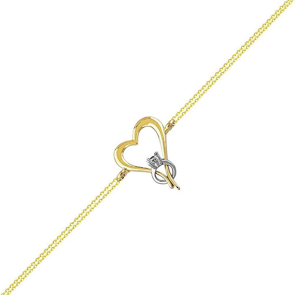Solid Gold Chain Bracelet Heart Solitaire 14K Solid Gold