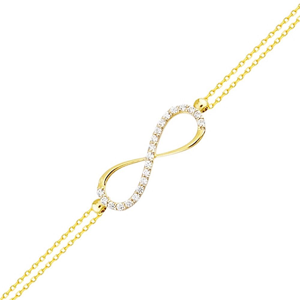 Solid Gold Chain Infinity Bracelet 14K Solid Gold With Gemstone