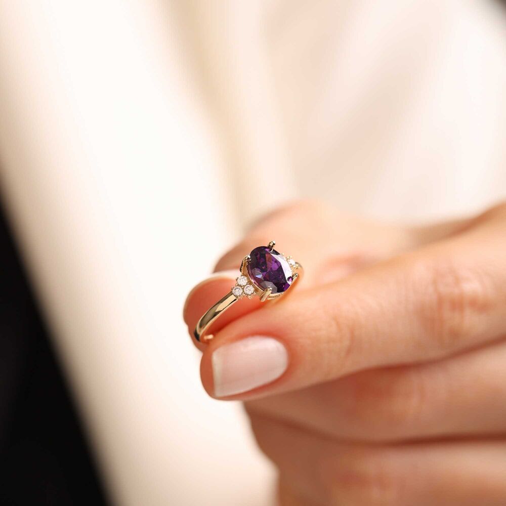 Amethyst With Gemstone Solid Gold Ring