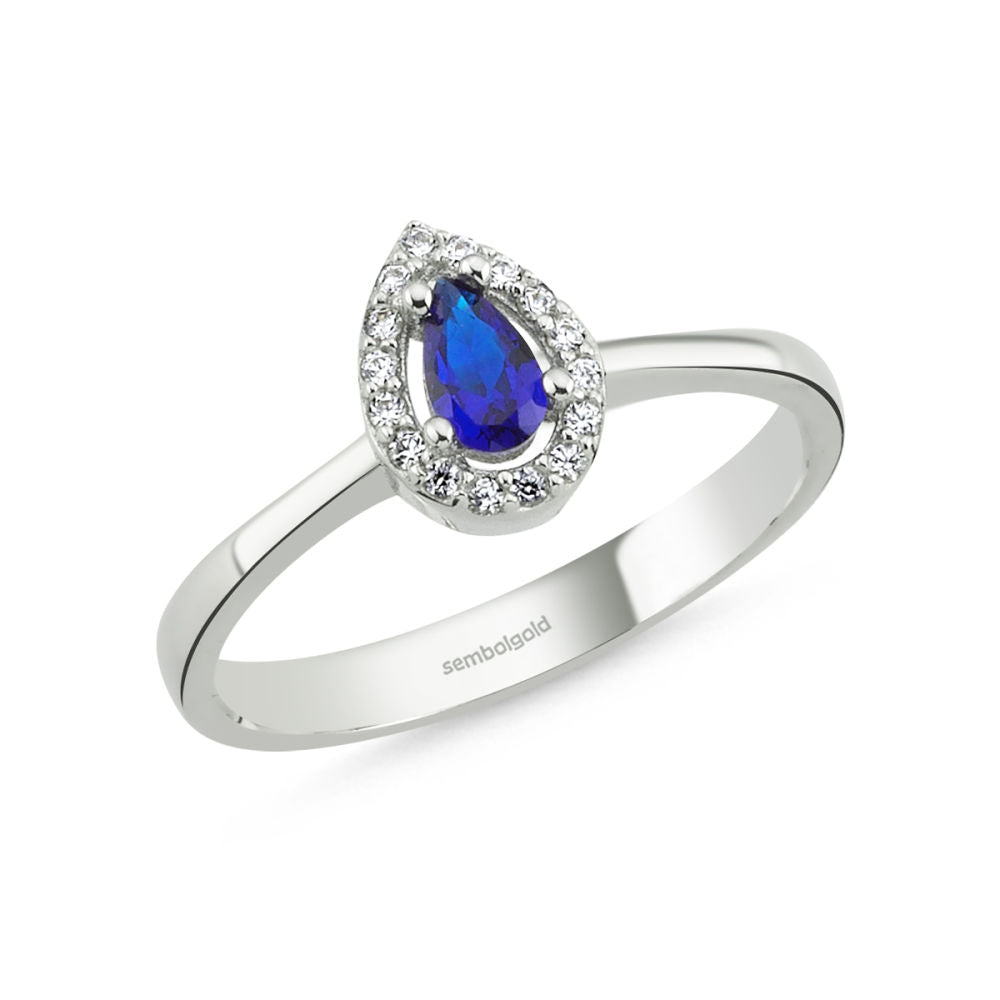 Anturage Solid Gold Ring 0.30 Carat Drop Aqua Blue