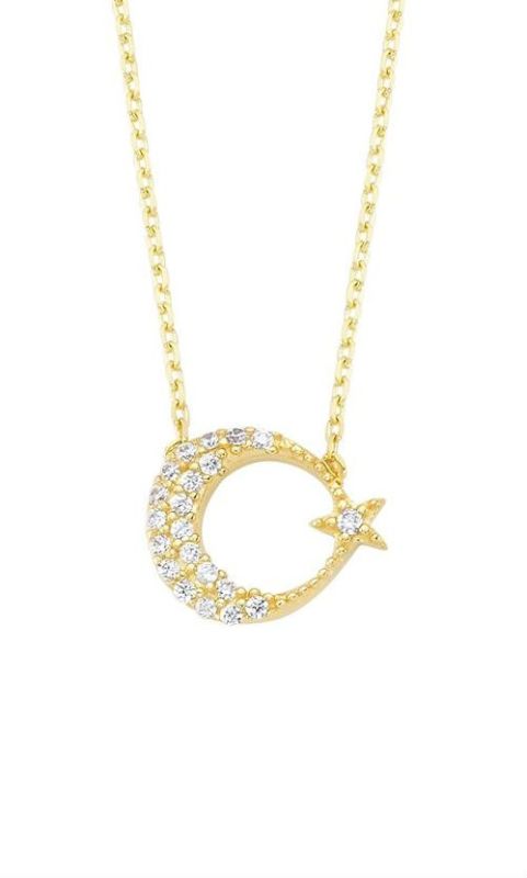 14K Solid Solid Gold Moon Star Gemstone Necklace