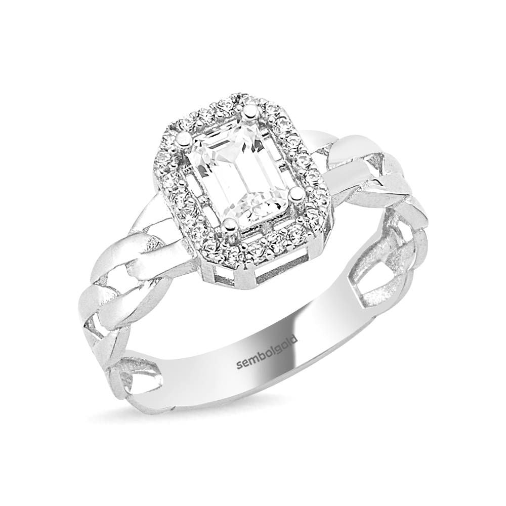 White Solid Gold Baguette Ring Twisted Design 0,60 Carat