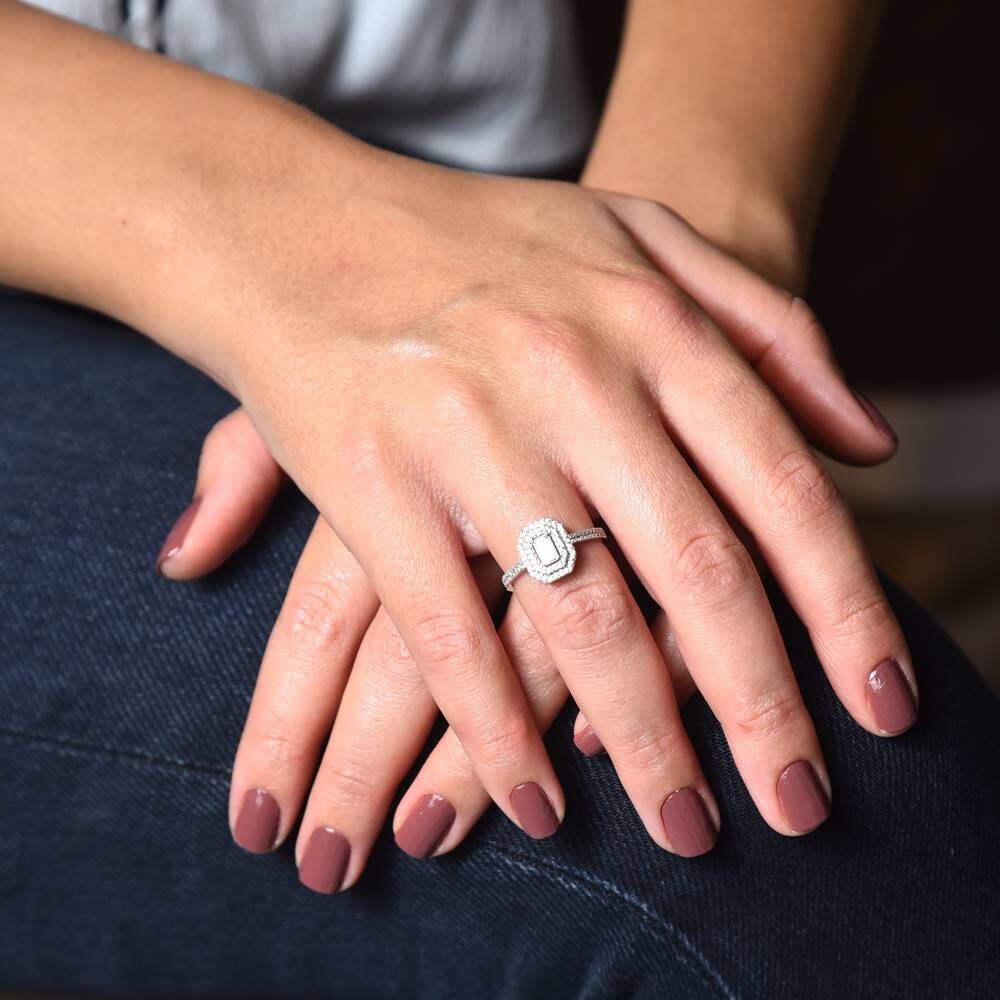 White Solid Gold Baguette Ring Double Row