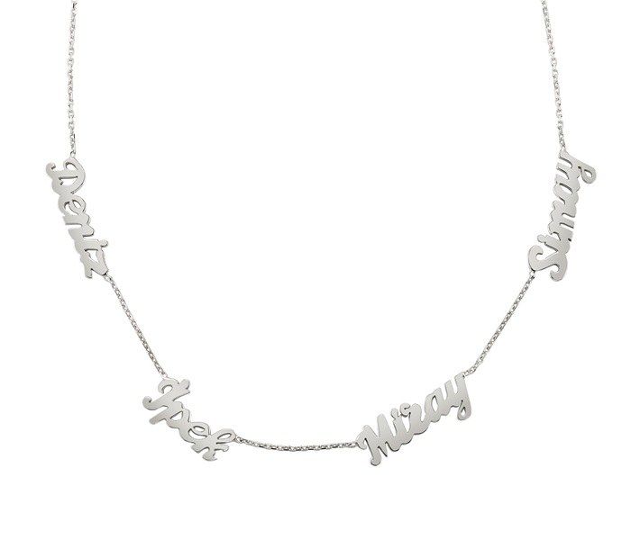 White Solid Gold Personalized Four Name Family Necklace