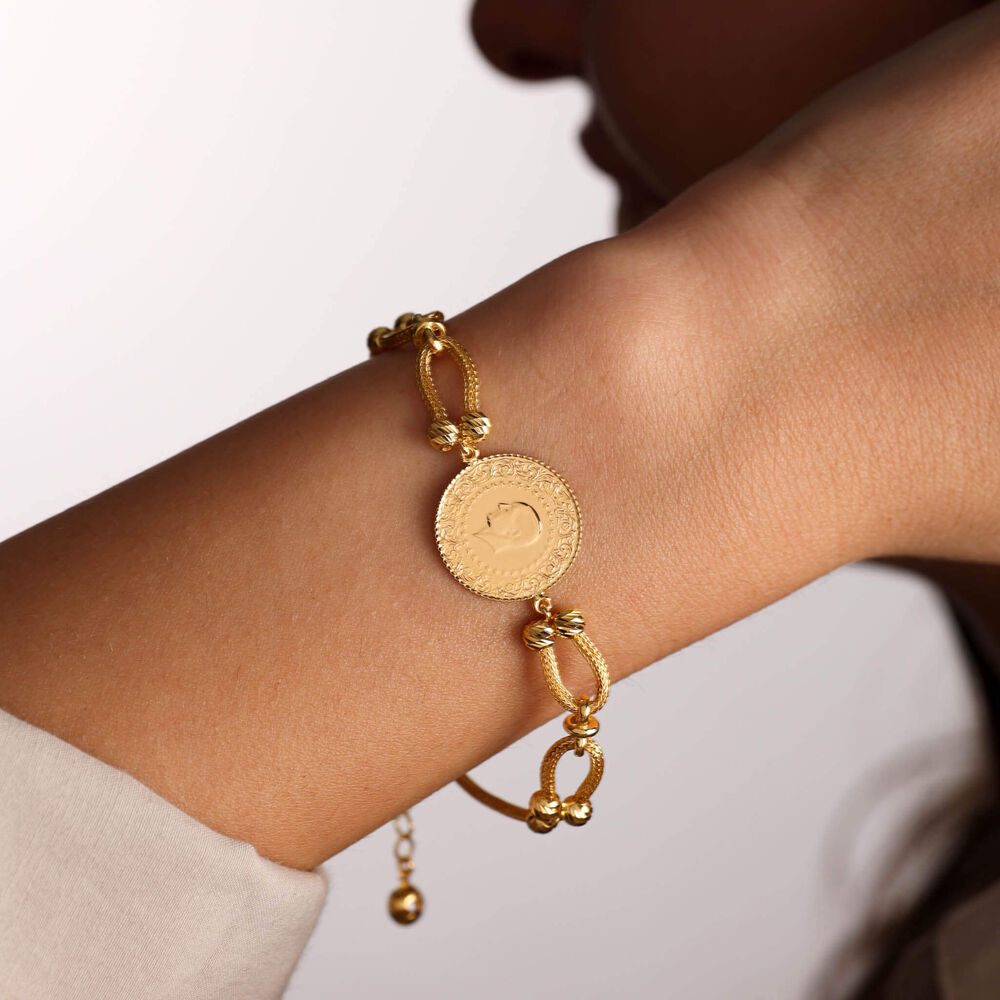 Quarter Solid Gold Wicker Bracelet Handmade Evil Eye