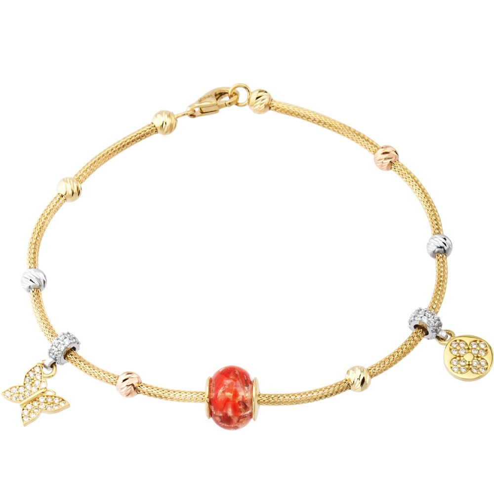 Charm Solid Gold Bracelet Orange 14K Solid Gold Beaded