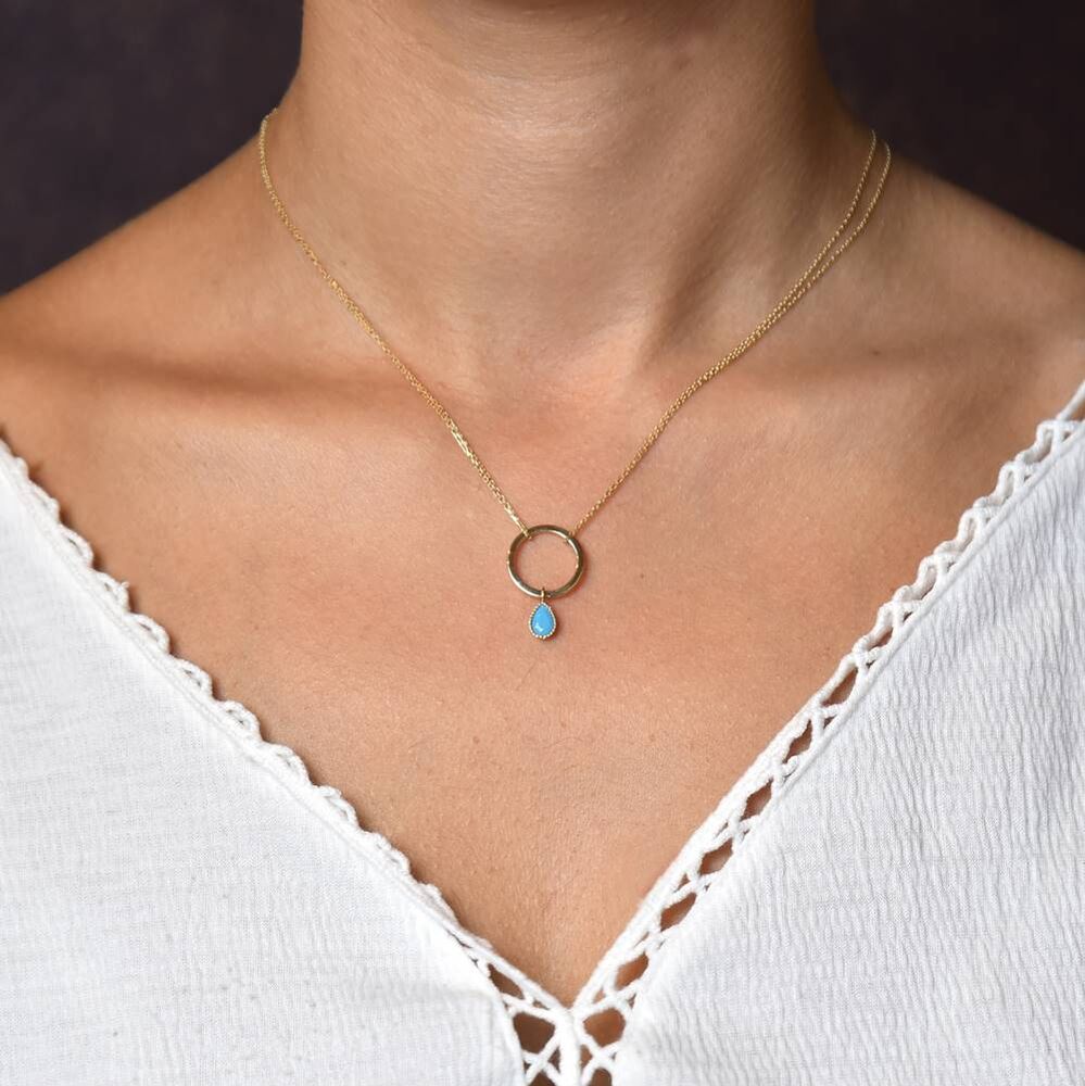 Choker Solid Gold Turquoise Necklace Double Chain