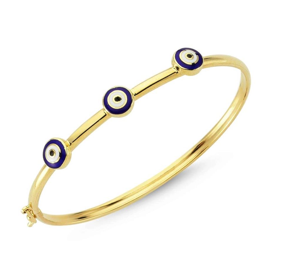 Kids Bracelet 14K Solid Gold Enamel Evil Eye