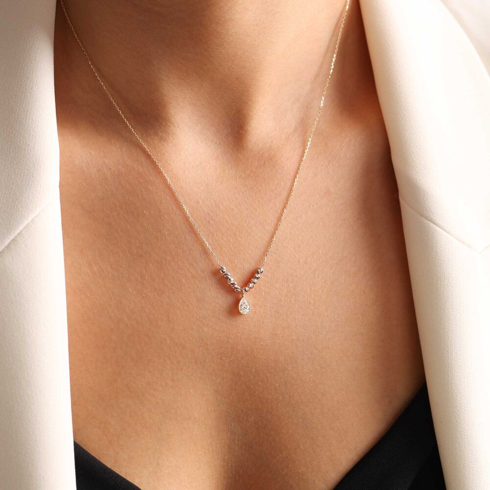 Drop With Gemstone Solid Gold Necklace Dorica