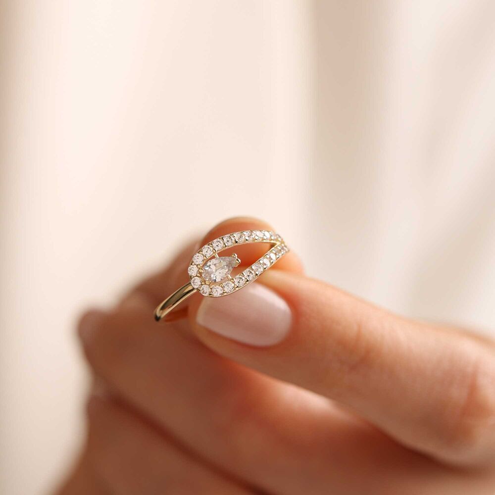 Drop With Gemstone Solid Gold Ring