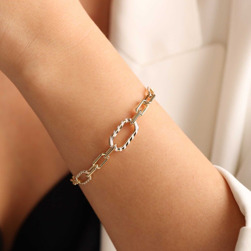 Doc Chain Paperclip Solid Gold Bracelet White Enamel