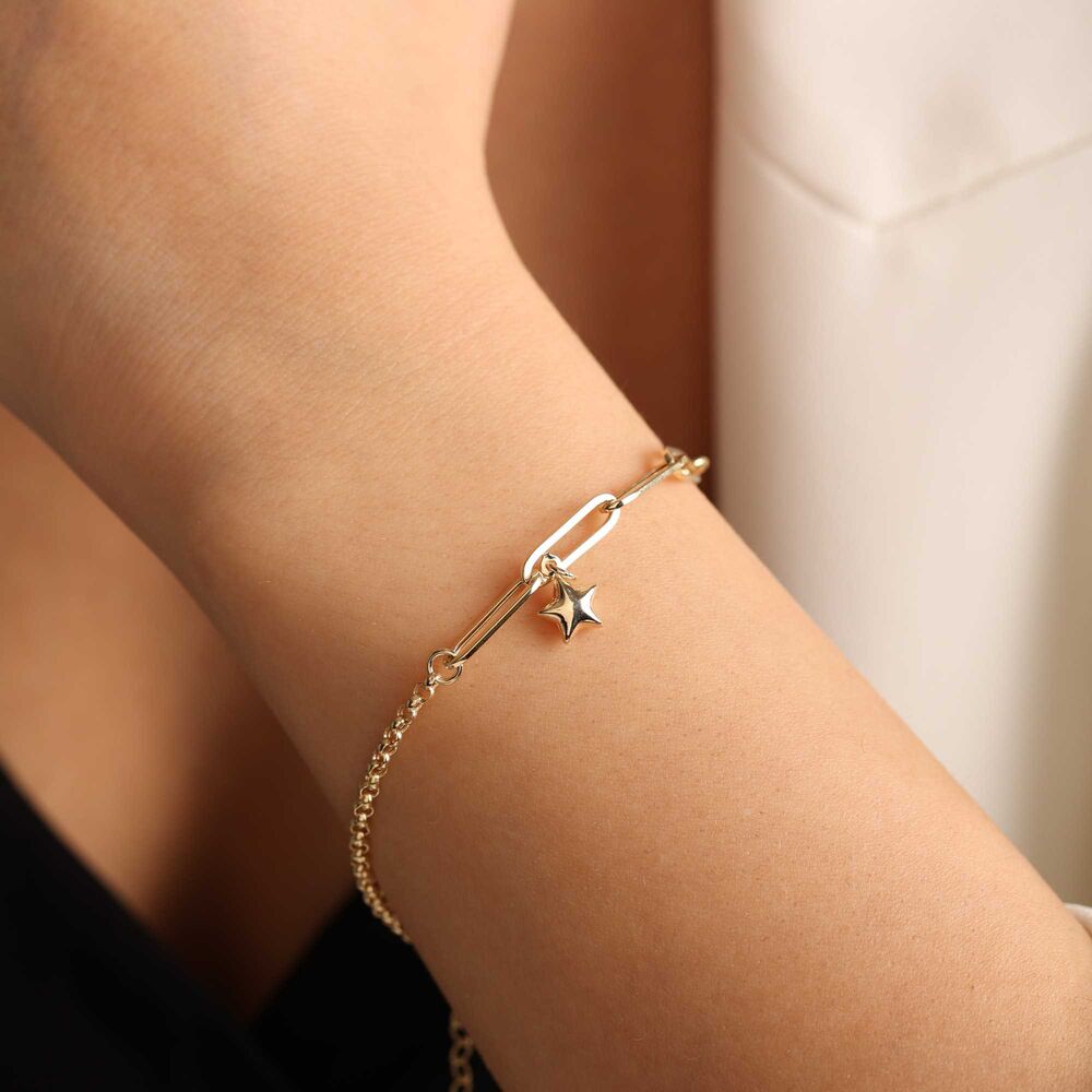 Doc Chain Paperclip Solid Gold Bracelet Star Form