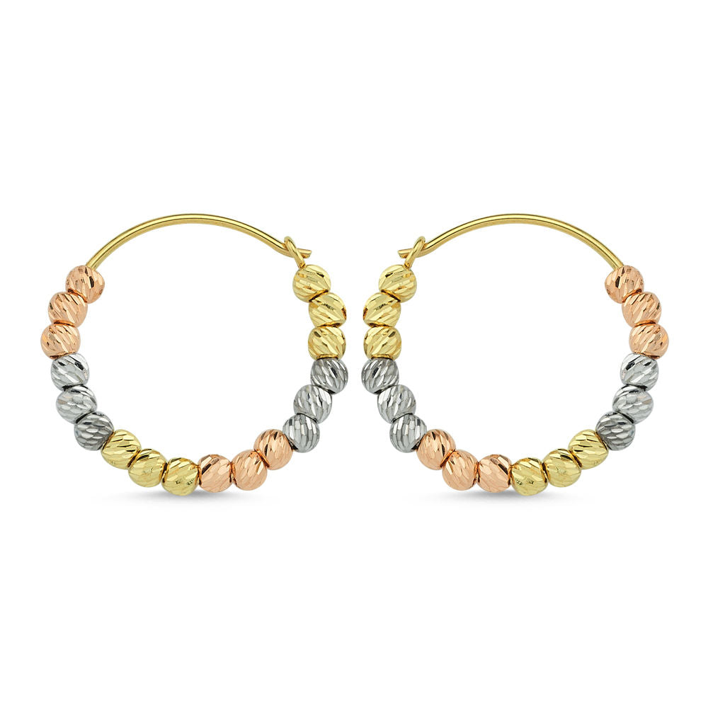 14K Solid Gold Beaded Earrings Triacolor