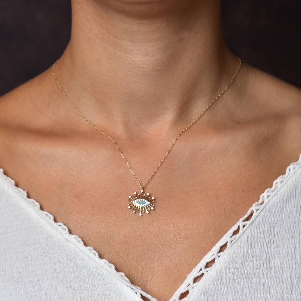 Evil Eye Solid Gold TurquoiseNecklace