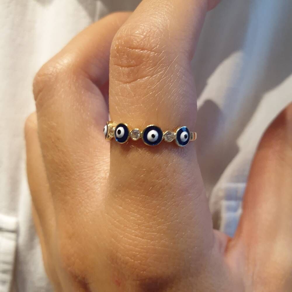 Evil Eye Solid Gold Ring Enamel