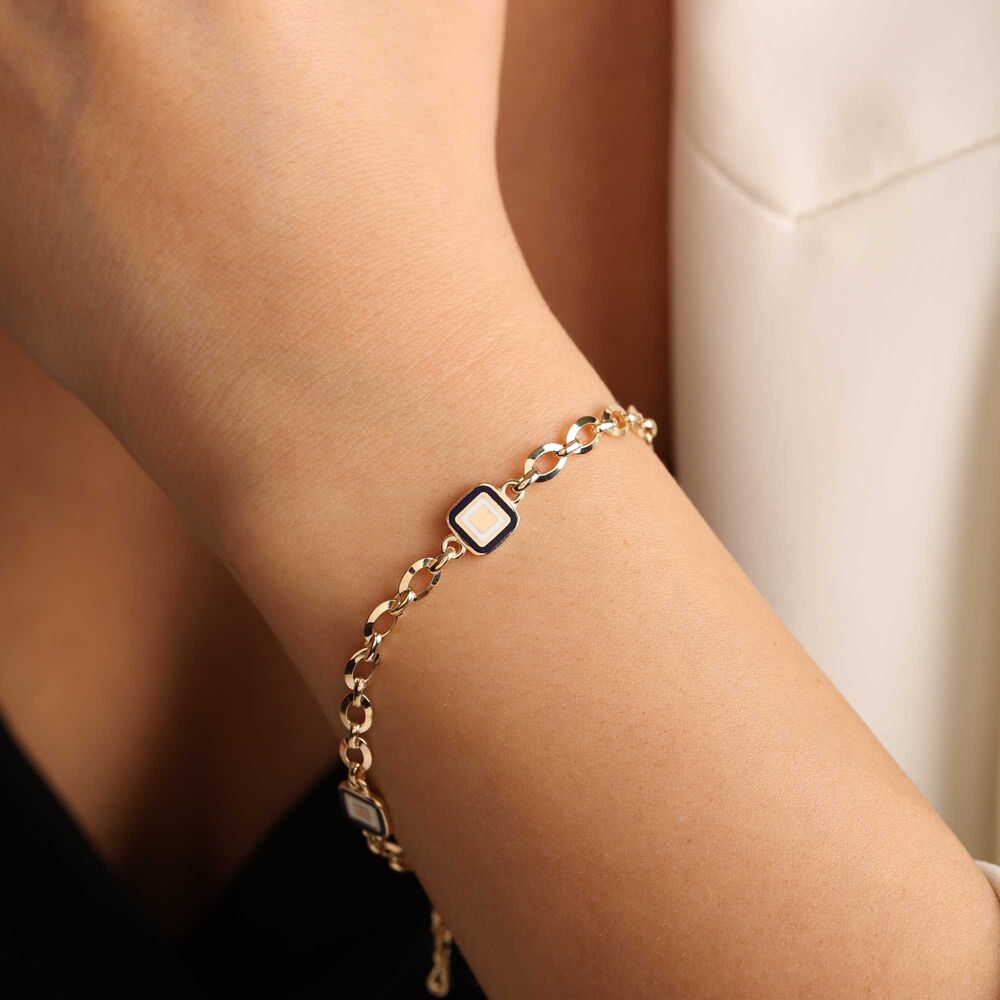 Evil Eye Enamel Solid Gold Charm Bracelet Square