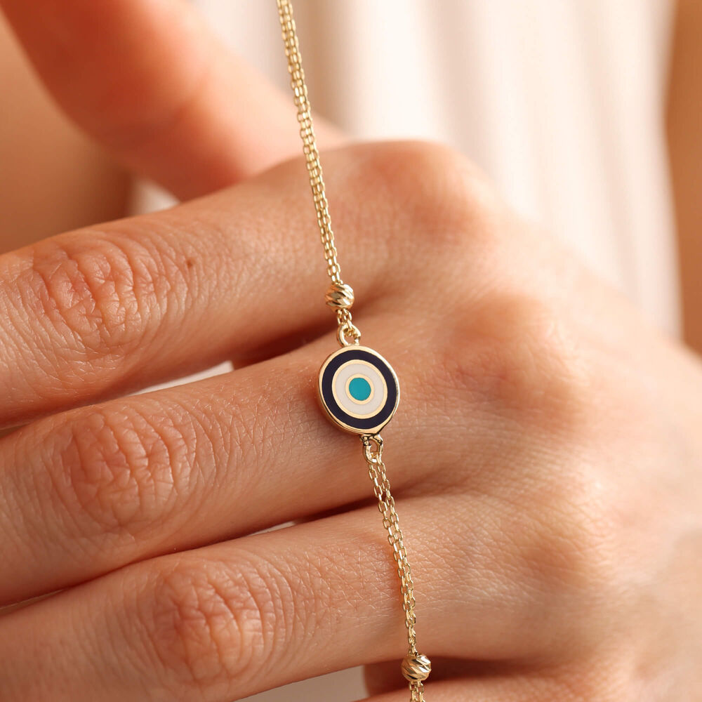 Evil Eye Enamel Solid Gold Chain Bracelet Dorica
