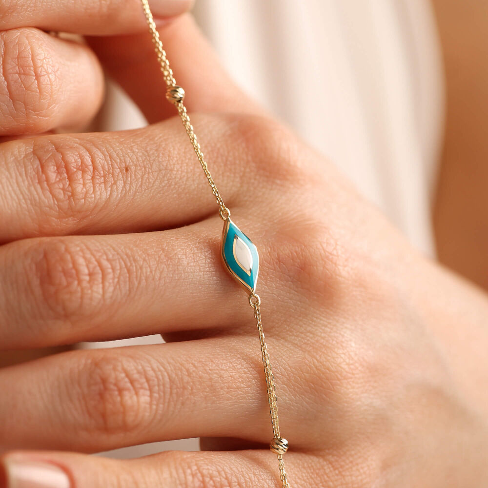Evil Eye Enamel Solid Gold Chain Bracelet Dorica