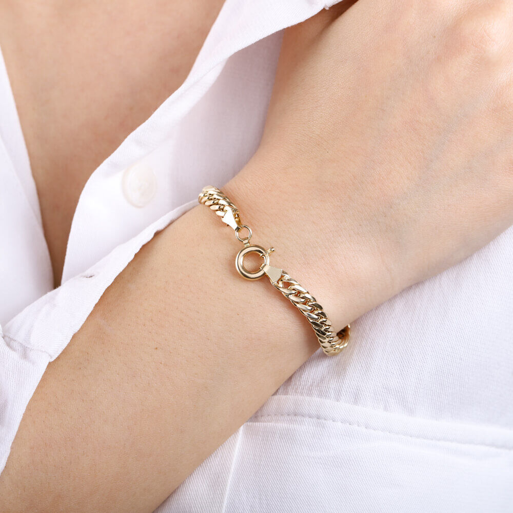 Initial Solid Gold Bracelet 14K Gourmet Chain 5 mm