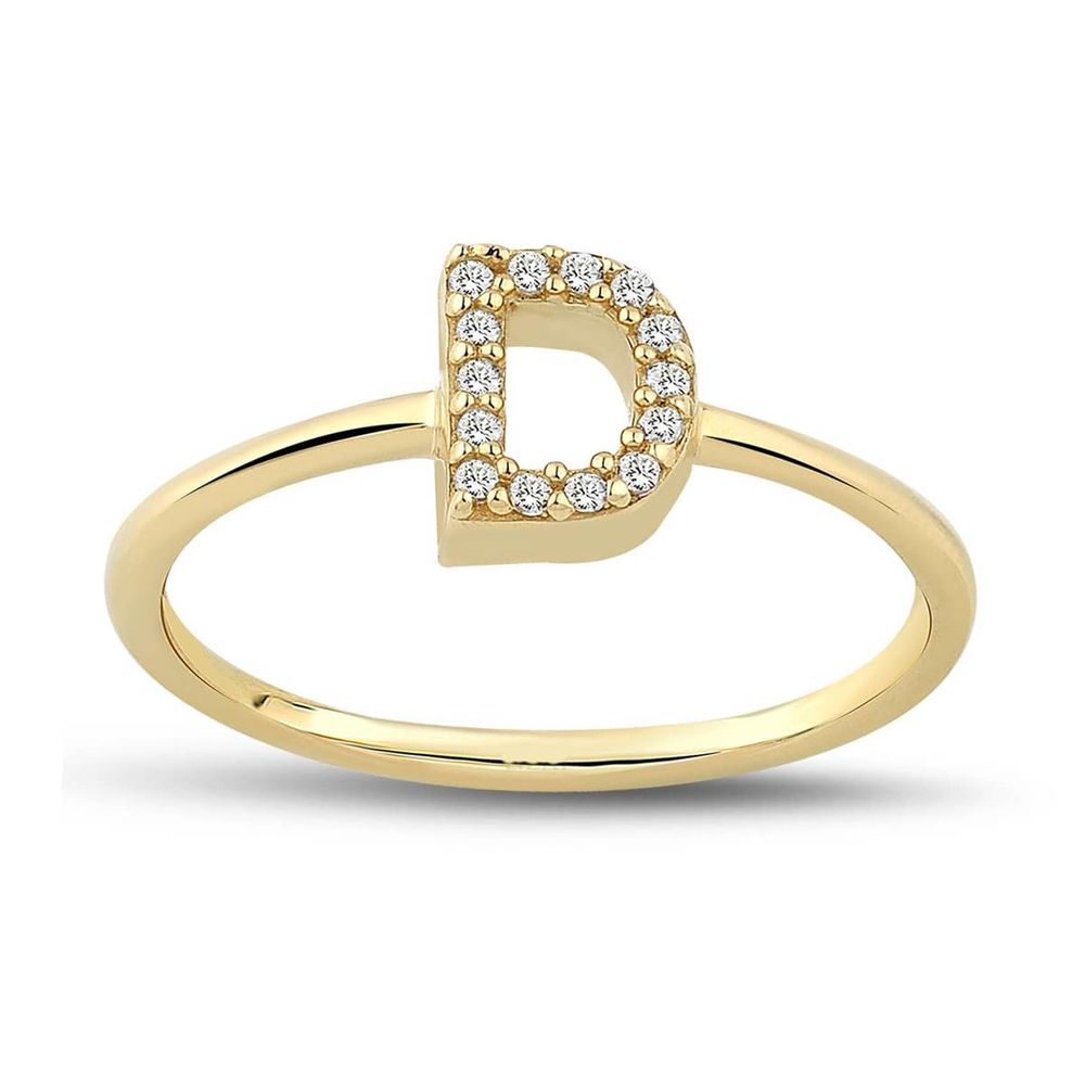 14K Solid Gold Initial Ring With Gemstone