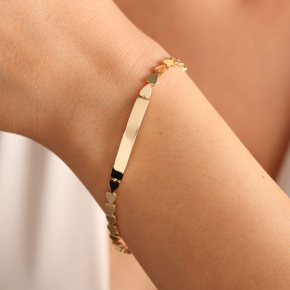 Personalized Name 14K Solid Gold Bracelet Heart Form