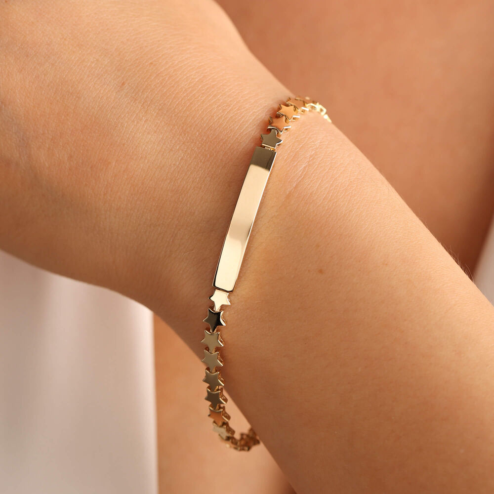 Personalized Name 14K Solid Gold Bracelet Star Form