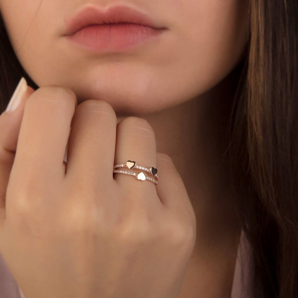 Heart Rose Solid Gold Ring 14K Solid Gold