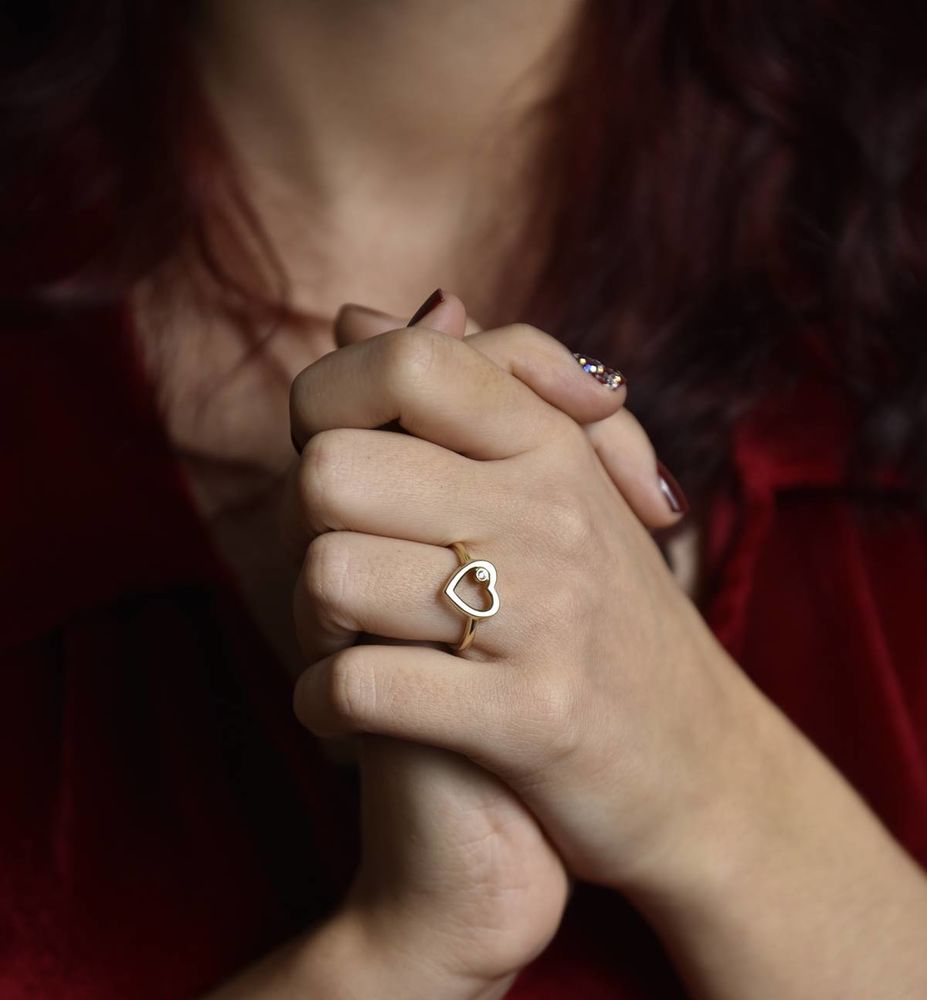 Heart Solid Gold Ring Solitaire ile 14K Solid Gold