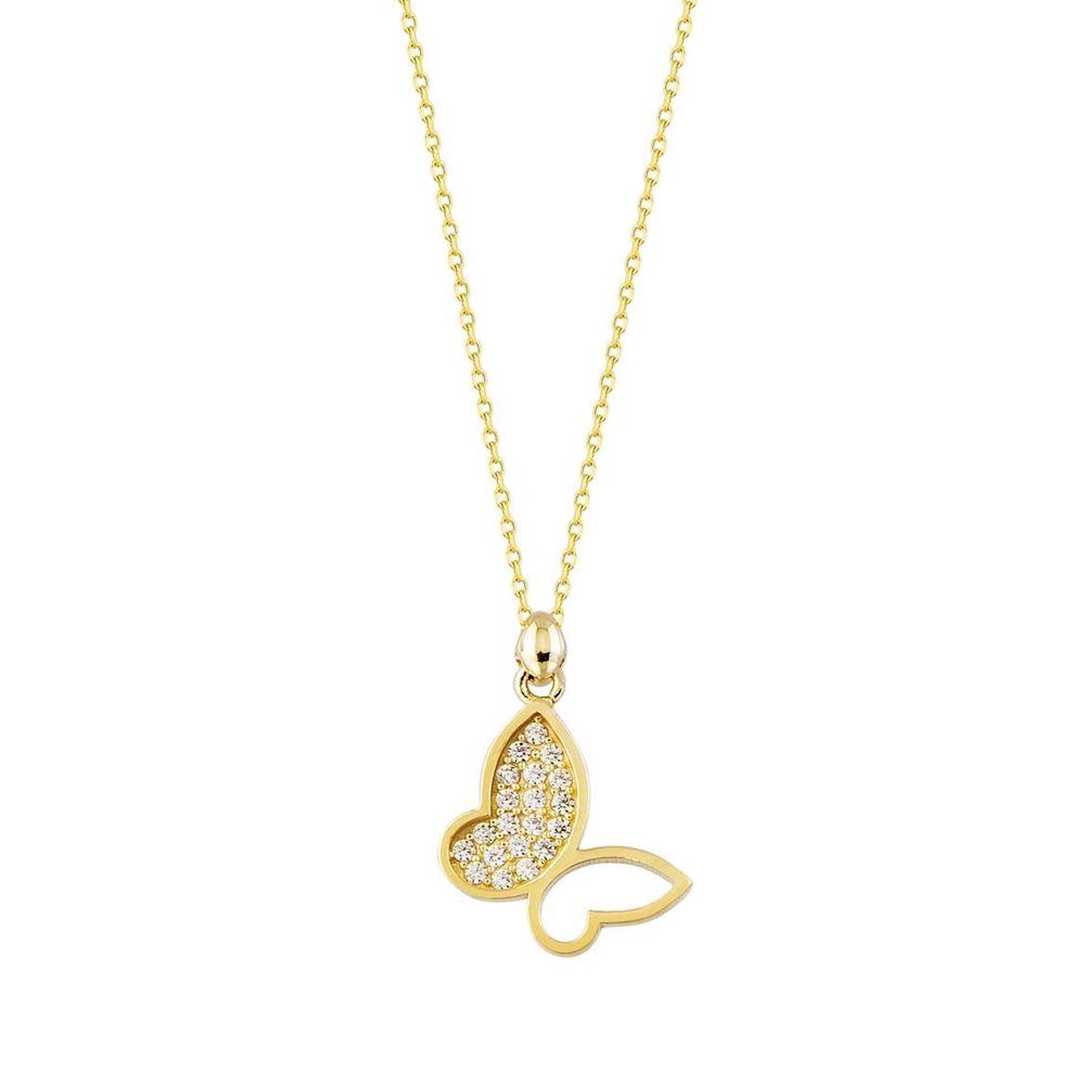 14K Solid Gold Butterfly Necklace