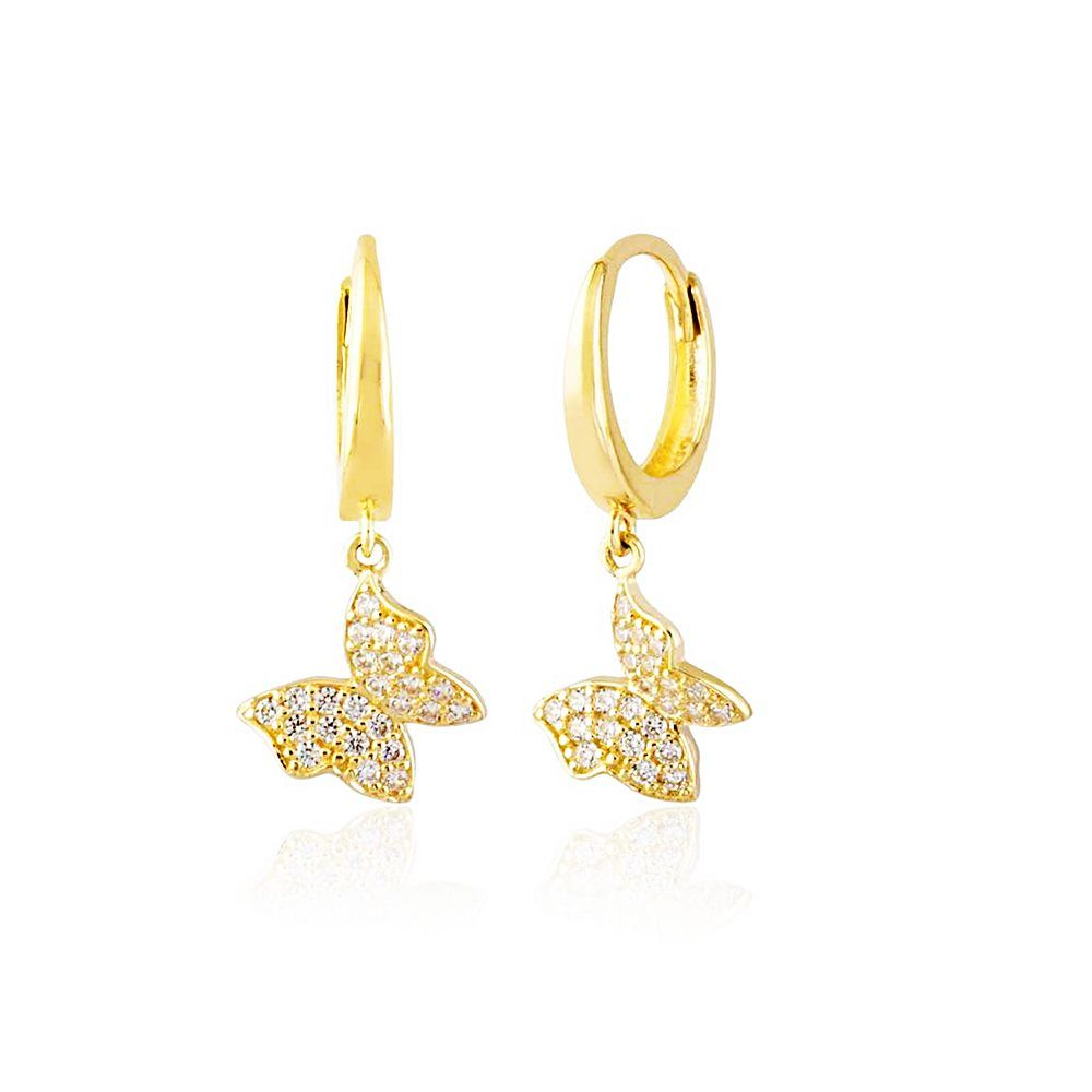 Butterfly Solid Gold Dangle Earrings 14K Solid Gold With Gemstone